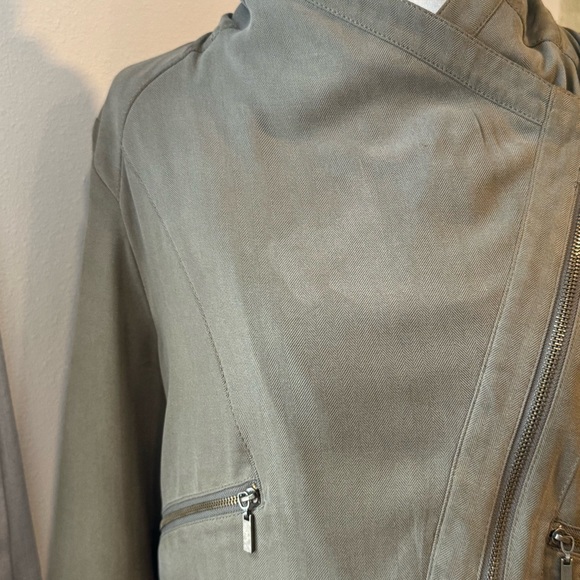 Y2K INC olive green taupe cropped convertible silk moto jacket size medium - Picture 10 of 14